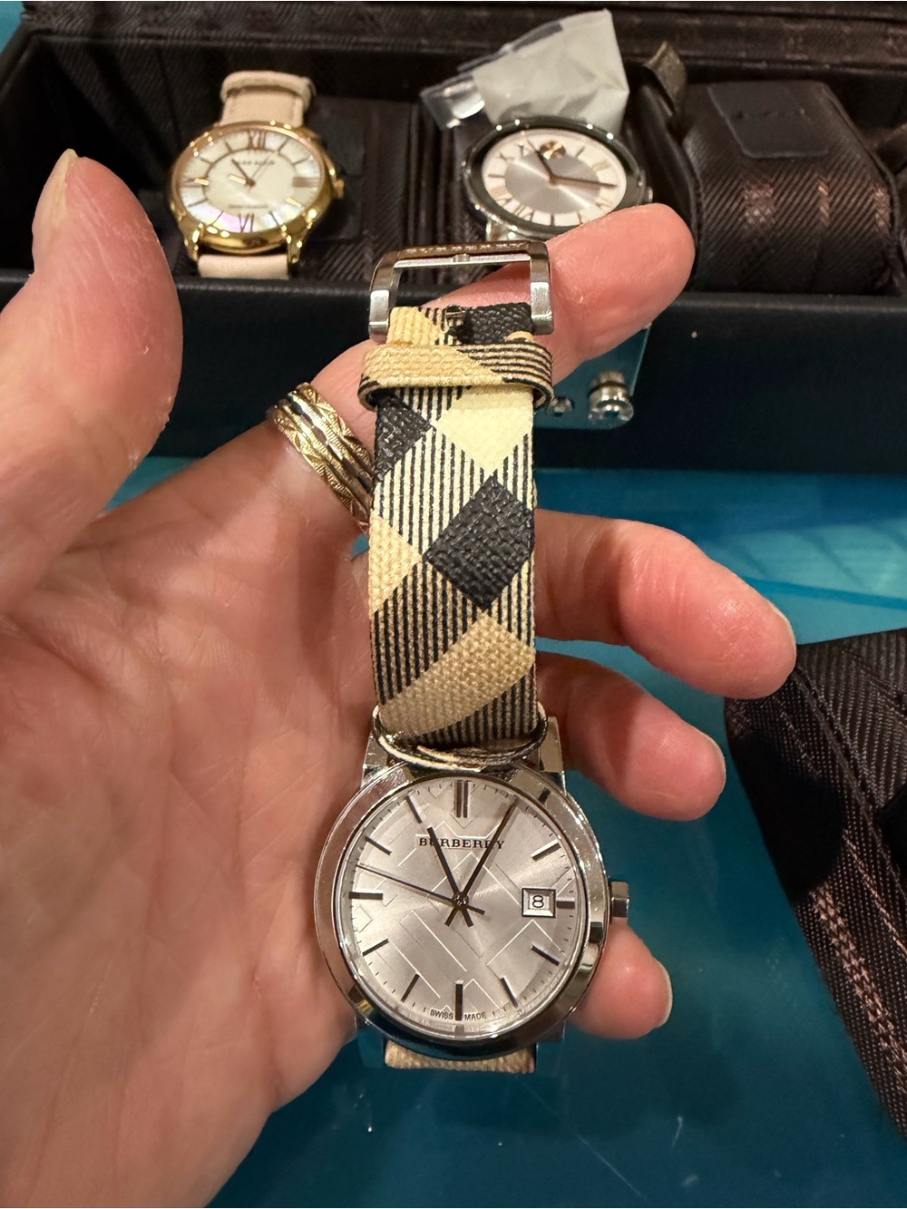 Burberry Silver Dial Watch with Beige Check Strap - Picture 3 of 6